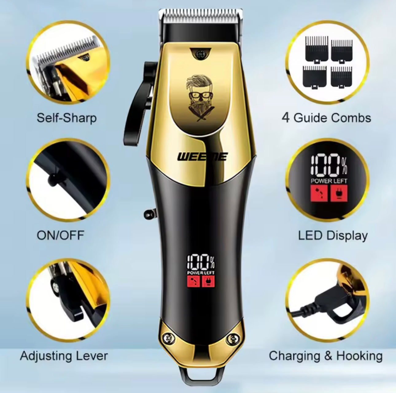 T9 Vintage Men's Electric Hair Clipper Beard Trimmer/Rechargeable Hair Cutting Machine With Nose Hair Trimmer Kit Boyfriend Gift